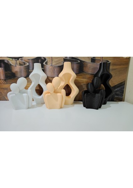 Taş Dokulu Çift Biblo & Vazo Takımı | Pla 3D Doğa Dostu Aşk Tasarımı