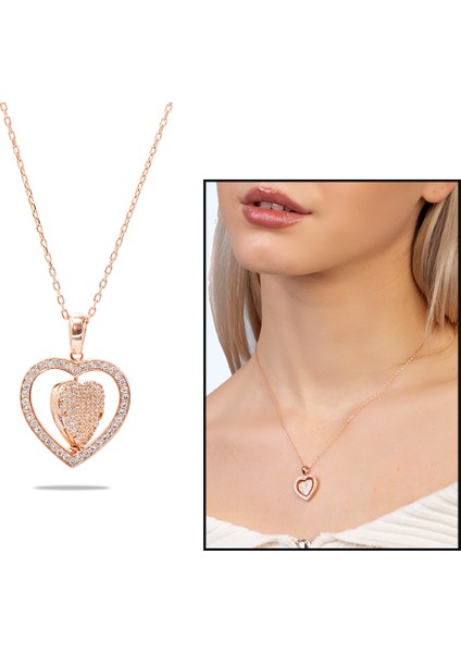 Zirkon Taşlı Kalp Model Rose Renk Isme Özel Yazılı 925 Ayar Gümüş Kadın Kolye fiyatları