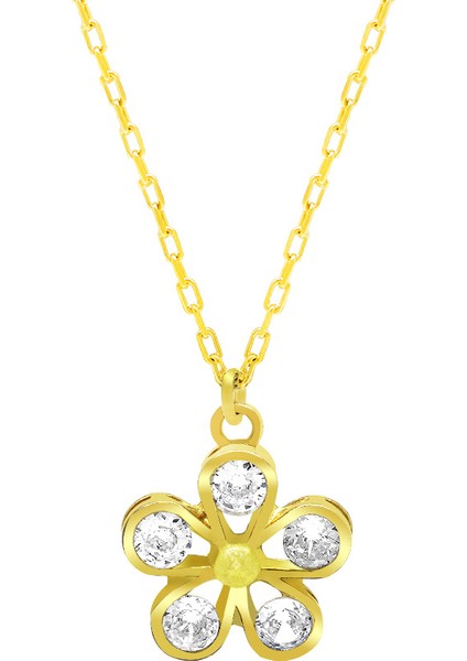 Beyaz Zirkon Taşlı Kar Tanesi Tasarım Altın Renk 925 Ayar Gümüş Kadın Kolye