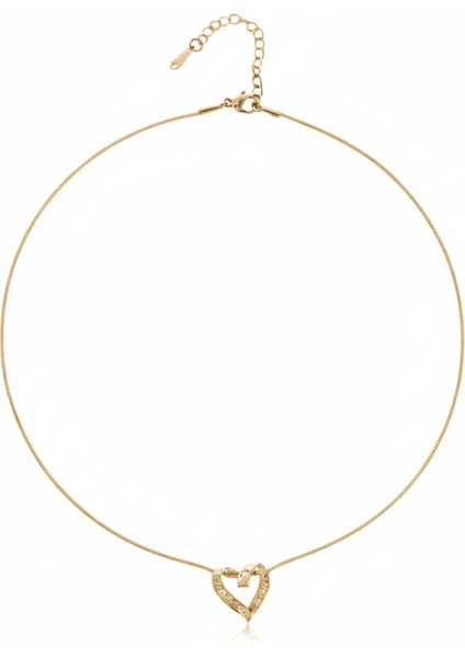 Kadın Çelik Kolye - Kalp Tasarım - Snake Zincirli - Beyaz Zirkon Taşlı - Altın Renk indirimleri