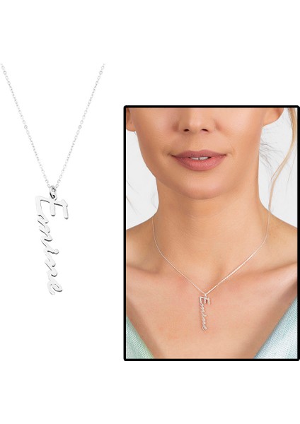 Dikey Tasarım Isme Özel Yazılı 925 Ayar Gümüş Bayan Kolye fiyatları