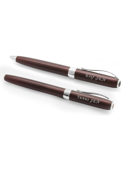 Isme Özel Yazılı Bordo Renk Roller Tükenmez Kalem Seti