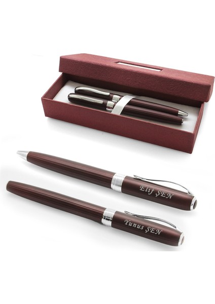 Isme Özel Yazılı Bordo Renk Roller Tükenmez Kalem Seti fiyatları