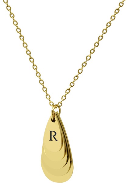 Altın Renk Su Damlası Tasarım Aile Temalı Kişiye Özel Çelik Kadın Kolye - En Fazla 5 Isim