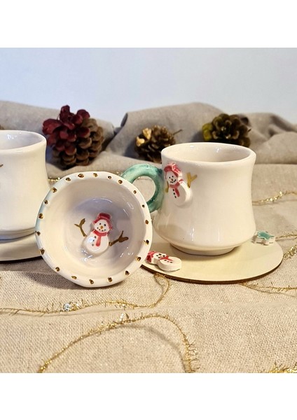 Yılbaşı Türk Kahve Fincan Elyapımı Seramik 2 Kişilik fiyatları