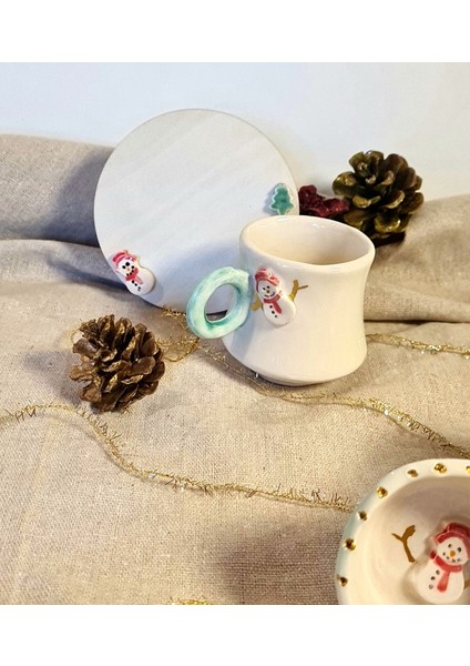 Yılbaşı Türk Kahve Fincan Elyapımı Seramik 2 Kişilik modelleri