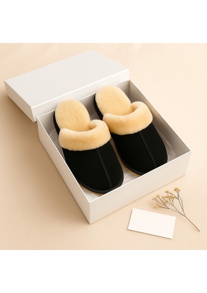 Nice For You Premium Kadın Kürklü Peluş Ev Terliği Cozy Kalın Tabanlı Yün Astarlı Kışlık indirimleri