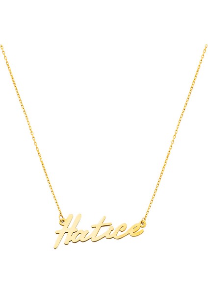 Yatay Tasarım Isme Özel Yazılı Altın Renk 925 Ayar Gümüş Bayan Kolye