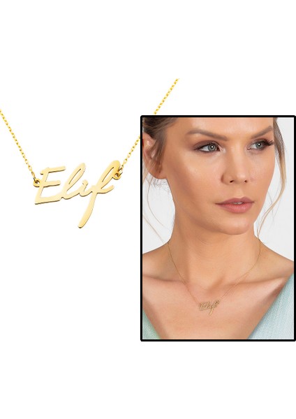 Yatay Tasarım Isme Özel Yazılı Altın Renk 925 Ayar Gümüş Bayan Kolye modelleri