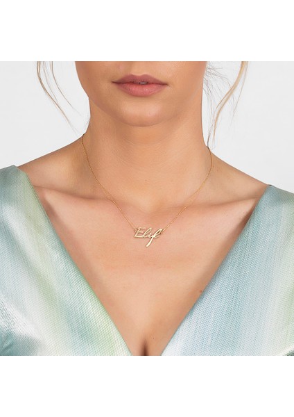 Yatay Tasarım Isme Özel Yazılı Altın Renk 925 Ayar Gümüş Bayan Kolye fırsatları