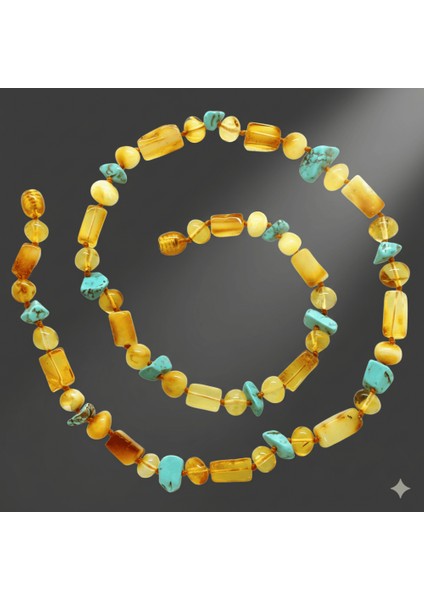 Doğal Form Bal Sarı Renkli Firuze Doğaltaş Süslemeli Hakiki Damla Kehribar Kadın Kolye fırsatları