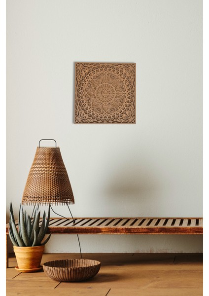 Bohem Ev Dekoru Atriyum Mandala Sembolik Natürel Ham Ahşap Duvar Dekoru