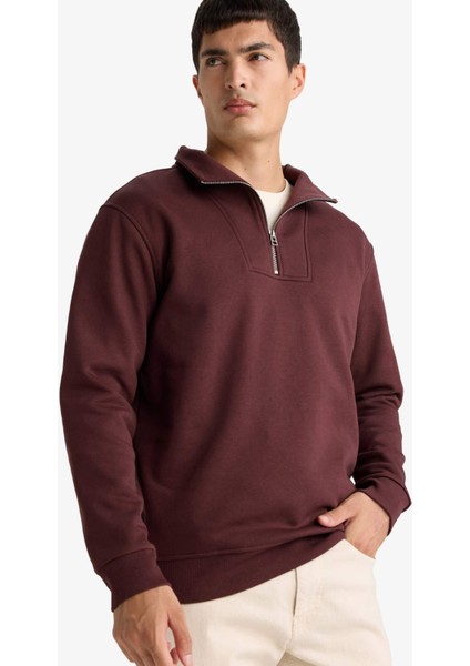 Regular Fit Yarım Balıkçı Yaka Fermuarlı Kalın Sweatshirt F4136AX25AU