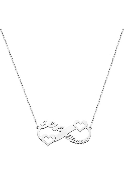 Kişiye Özel Isim Tarih Yazılı 925 Ayar Gümüş Sonsuzluk Kalp Kolye