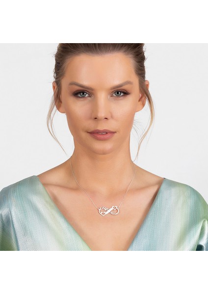 Kişiye Özel Isim Tarih Yazılı 925 Ayar Gümüş Sonsuzluk Kalp Kolye modelleri