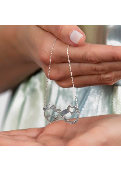 Kişiye Özel Isim Tarih Yazılı 925 Ayar Gümüş Sonsuzluk Kalp Kolye indirimleri