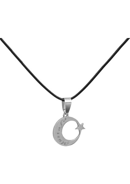 Ayyıldız Tasarım Isme Özel Yazılı Siyah Ip Zincirli Çelik Kadın Kolye