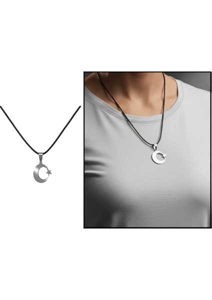 Ayyıldız Tasarım Isme Özel Yazılı Siyah Ip Zincirli Çelik Kadın Kolye indirimleri