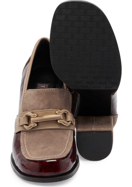 Bordo Hakiki Rugan Deri Kadın Topuklu Ayakkabı - K24S1AY67540-I6Y