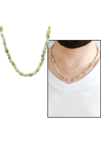 Gümüş Renk Metal Zincirli Amorf Amazonit Doğaltaş Erkek Kolye modelleri