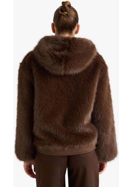 Regular Fit Kapüşonlu Fermuarlı Suni Kürk Mont F5570AX25WN