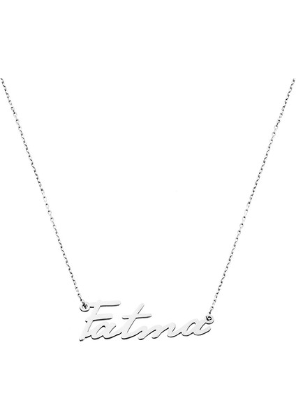 Yatay Tasarım Isme Özel Yazılı 925 Ayar Gümüş Bayan Kolye