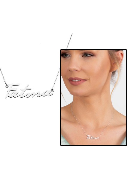 Yatay Tasarım Isme Özel Yazılı 925 Ayar Gümüş Bayan Kolye fiyatları