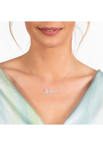 Yatay Tasarım Isme Özel Yazılı 925 Ayar Gümüş Bayan Kolye modelleri
