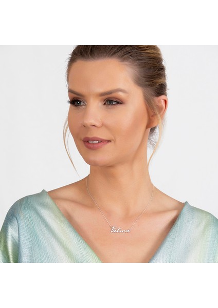 Yatay Tasarım Isme Özel Yazılı 925 Ayar Gümüş Bayan Kolye fırsatları