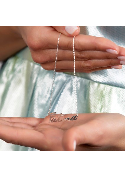 Yatay Tasarım Isme Özel Yazılı 925 Ayar Gümüş Bayan Kolye indirimleri