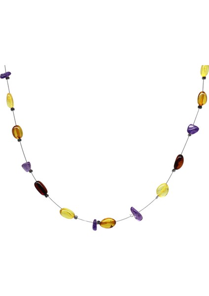 Ametist Taş Süslemeli 925 Ayar Gümüş Papağan Mekanizmalı Çok Renkli Doğal Damla Kehribar Kadın Kolye fiyatları