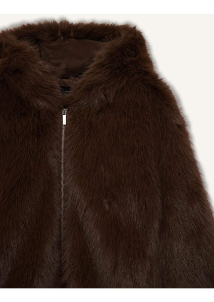 Regular Fit Kapüşonlu Fermuarlı Suni Kürk Mont F5570AX25WN