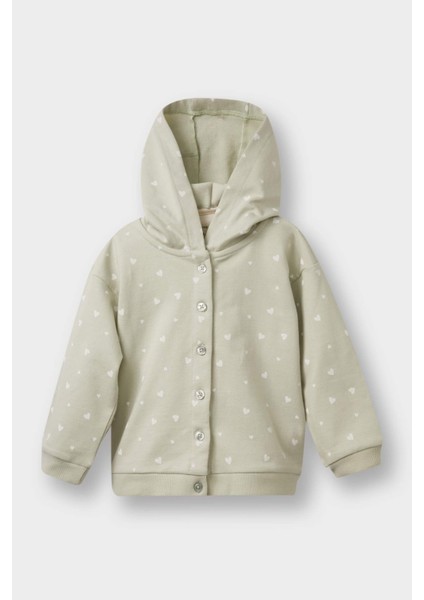 Kız Bebek 3'lü Takım Kapüşonlu Çıtçıtlı Hırka Baskılı Uzun Kollu Tişört Alt F4629A525AU