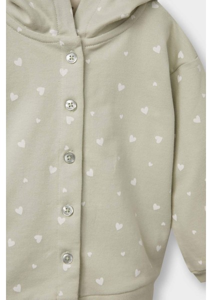 Kız Bebek 3'lü Takım Kapüşonlu Çıtçıtlı Hırka Baskılı Uzun Kollu Tişört Alt F4629A525AU