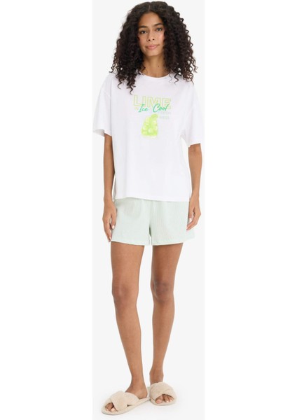 Pijama Takımı Regular Fit Baskılı Kısa Kollu Üst Şort F5579AX25SM