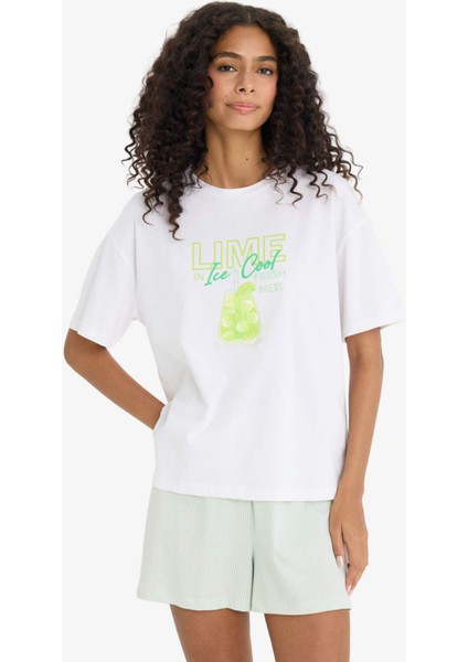 Pijama Takımı Regular Fit Baskılı Kısa Kollu Üst Şort F5579AX25SM