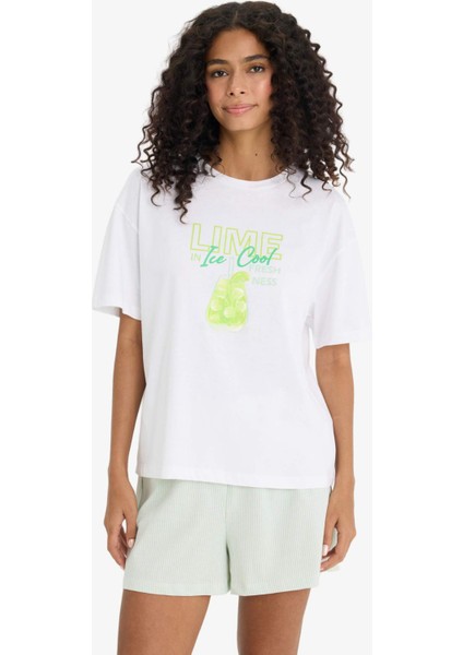 Pijama Takımı Regular Fit Baskılı Kısa Kollu Üst Şort F5579AX25SM