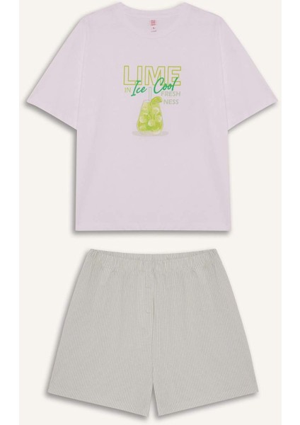 Pijama Takımı Regular Fit Baskılı Kısa Kollu Üst Şort F5579AX25SM