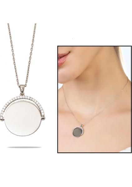 Zirkon Taşlı Yuvarlak Model Gümüş Renk Isme Özel Yazılı 925 Ayar Gümüş Kadın Kolye fiyatları