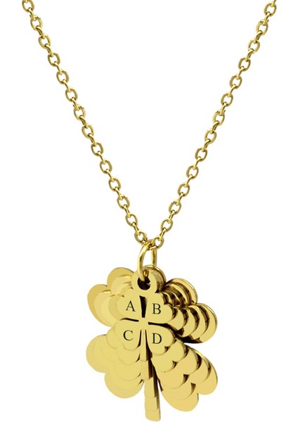 Altın Renk Yonca Yaprağı Tasarım Çekirdek Aile Temalı Isme Özel Çelik Kadın Kolye - En Fazla 5 Isim