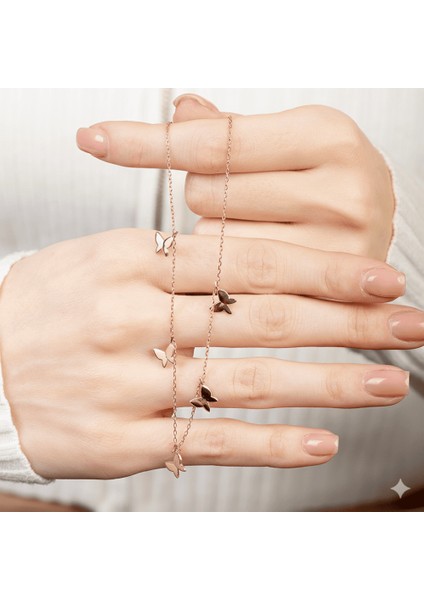 Kelebek Detaylı Rose Renk 925 Ayar Gümüş Kadın Şans Kolyesi indirimleri