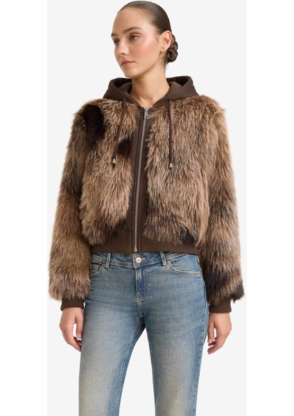 Regular Fit Kapüşonlu Fermuarlı Suni Kürk Mont F5572AX25WN