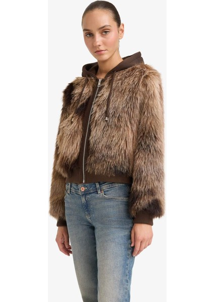 Regular Fit Kapüşonlu Fermuarlı Suni Kürk Mont F5572AX25WN