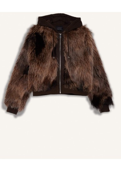 Regular Fit Kapüşonlu Fermuarlı Suni Kürk Mont F5572AX25WN