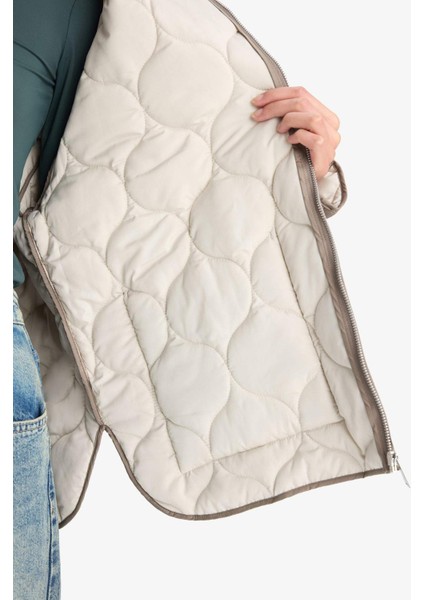 Su Geçirmez Regular Fit Bisiklet Yaka Fermuarlı Kapitoneli Mont F4569AX25WN