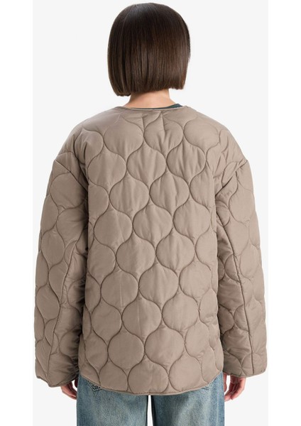 Su Geçirmez Regular Fit Bisiklet Yaka Fermuarlı Kapitoneli Mont F4569AX25WN