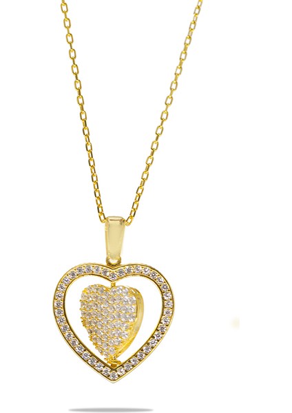 Zirkon Taşlı Kalp Model Altın Renk Isme Özel Yazılı 925 Ayar Gümüş Kadın Kolye