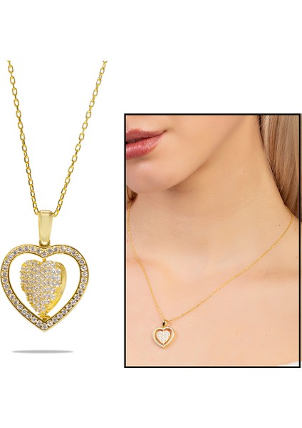 Zirkon Taşlı Kalp Model Altın Renk Isme Özel Yazılı 925 Ayar Gümüş Kadın Kolye fiyatları