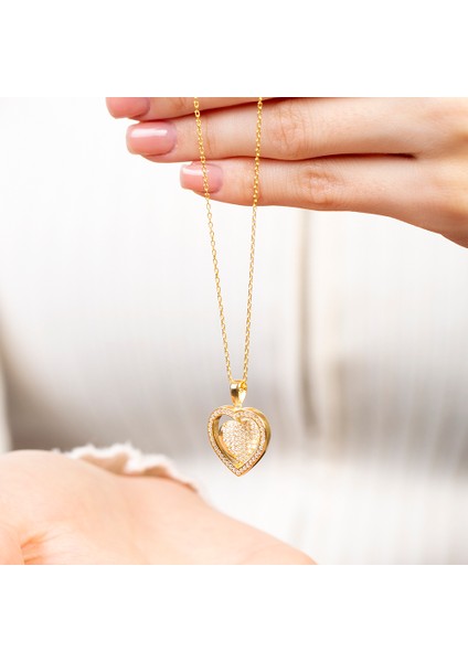 Zirkon Taşlı Kalp Model Altın Renk Isme Özel Yazılı 925 Ayar Gümüş Kadın Kolye indirimleri