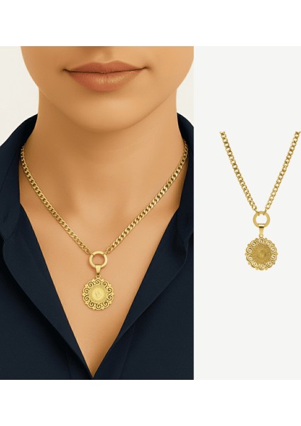 Kadın Çelik Kolye - Beşi Bir Yerde Reşat Altını Tasarım - Gurmet Zincirli - Altın Renk fiyatları